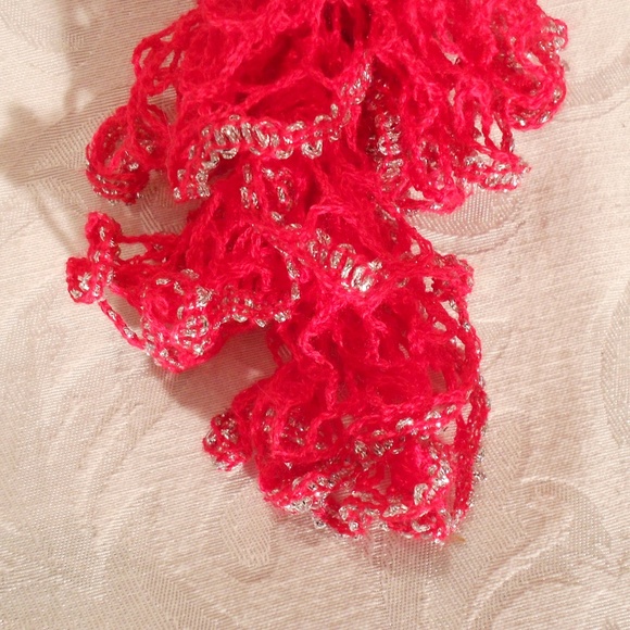 Hand Crafted Cherry Red Ruffle Scarf - Picture 2 of 4